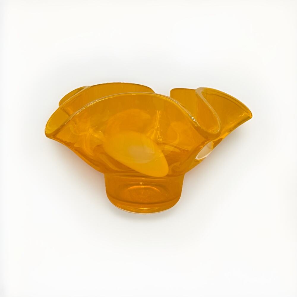 Vintage Murano Yellow & White Art Glass Dish‎ or Bowl 5” Tall x 8” Wide READ